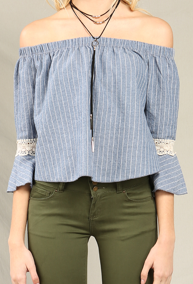Striped Chambray Off-The-Shoulder Top
