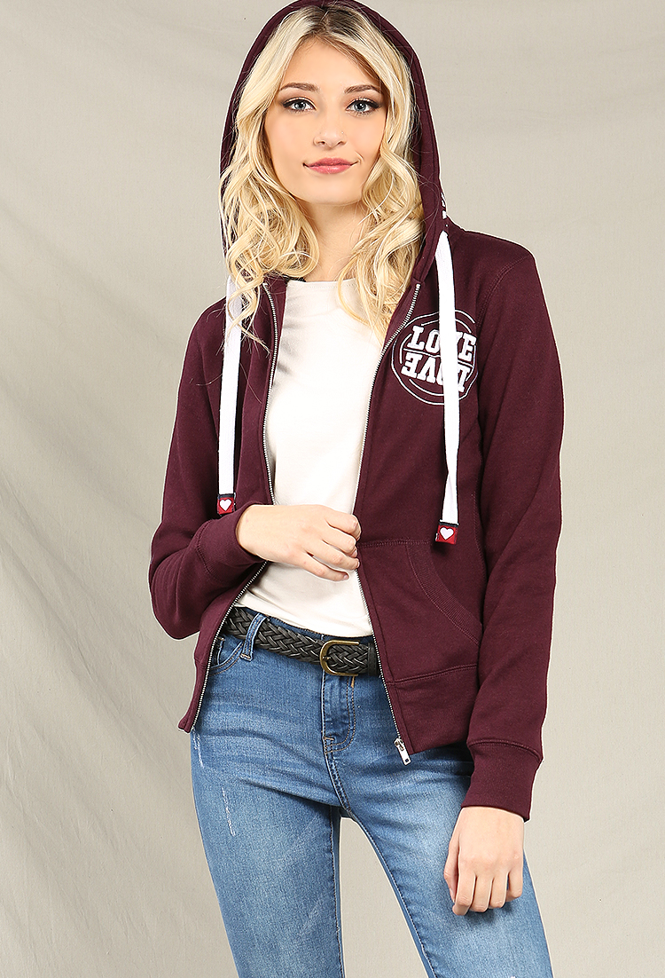 LOVE Embroidered Zip-Up Hoodie