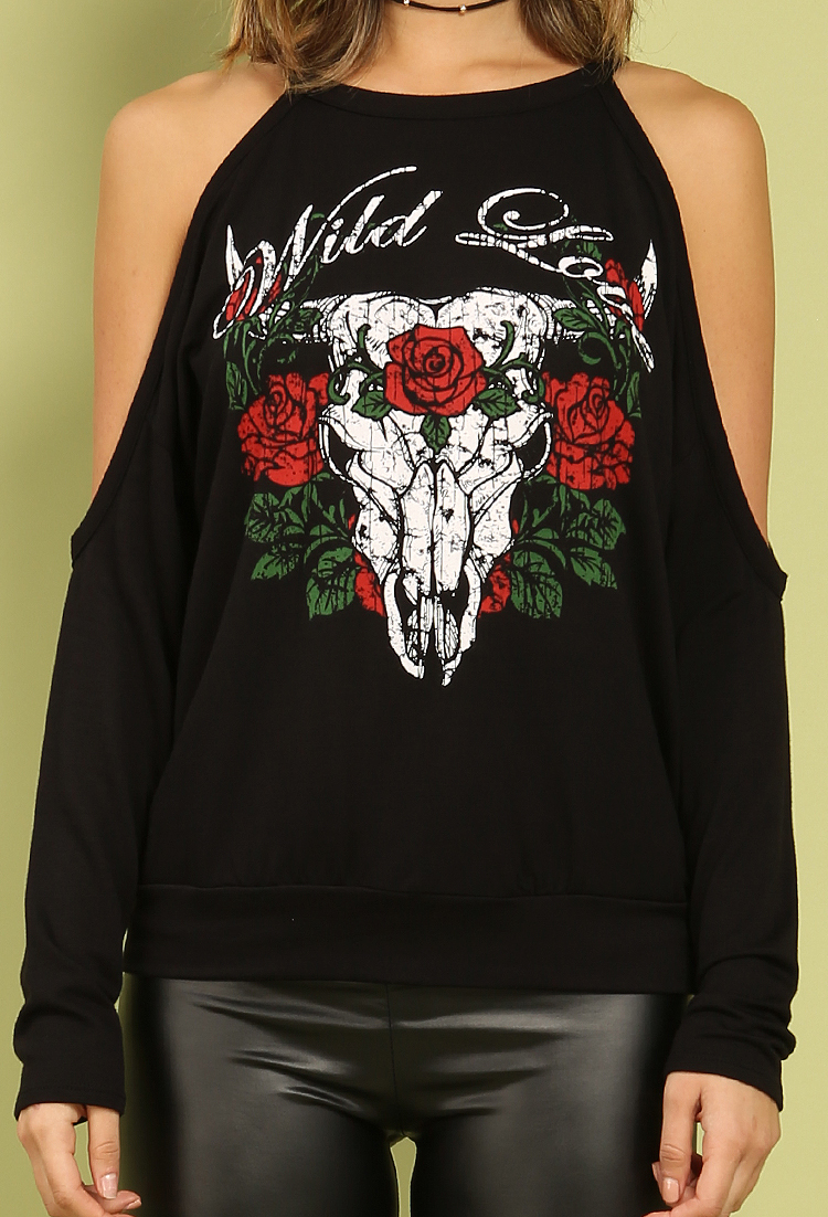 Wild Love Graphic Open-Shoulder Sweatshirt