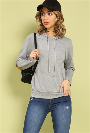 Heathered Elbow-Patch Hoodie