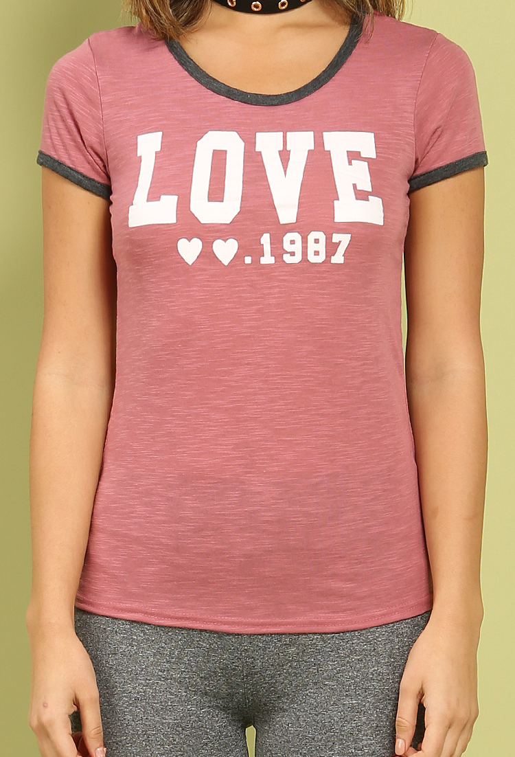Active Marled LOVE Graphic Ringer Tee