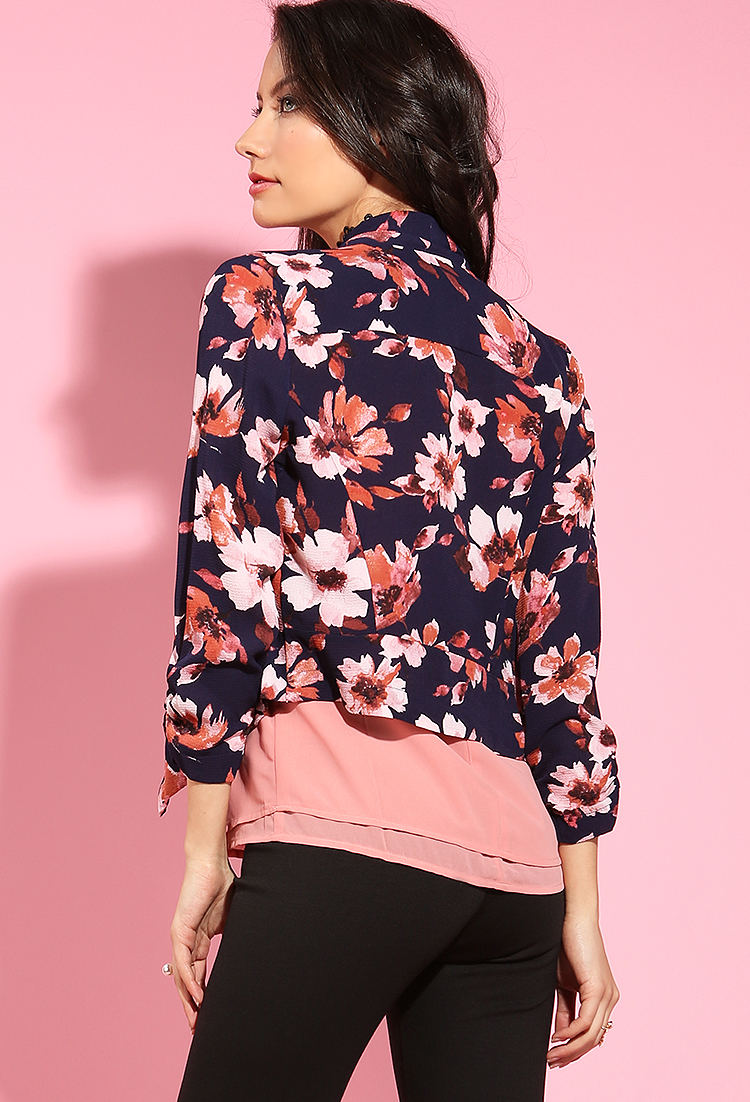 Floral Drape-Front Jacket 