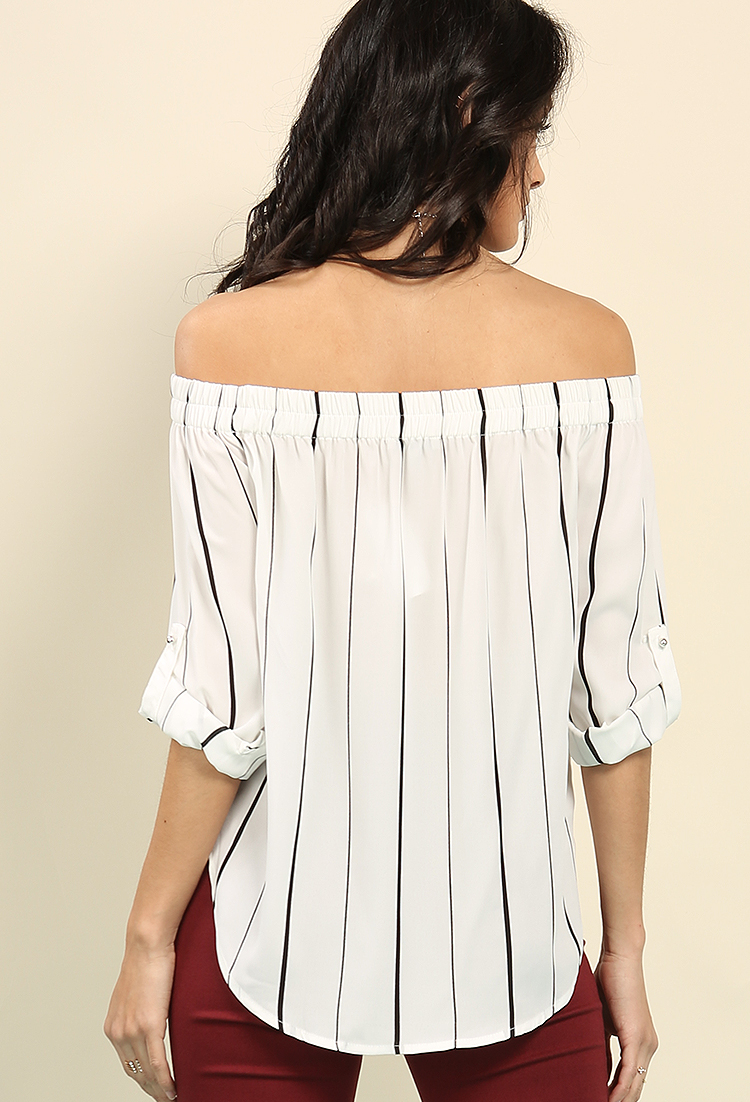 Striped Off-The-Shoulder Chiffon Top
