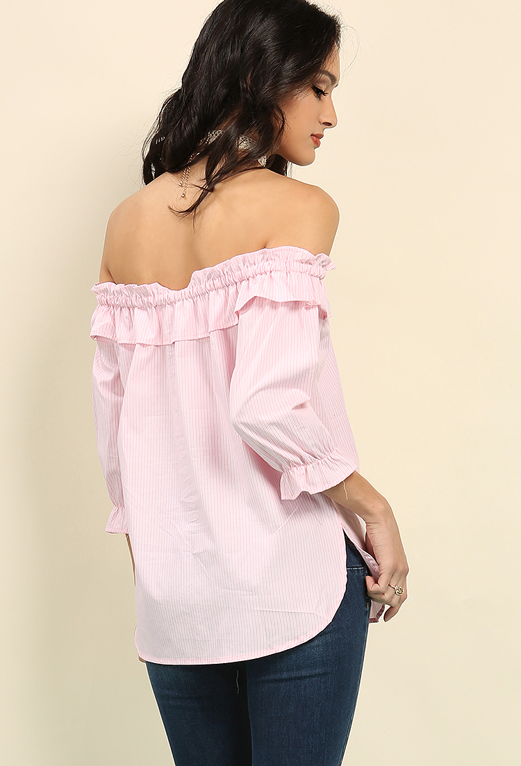 Ruffled Stripe Off-The-Shoulder Top