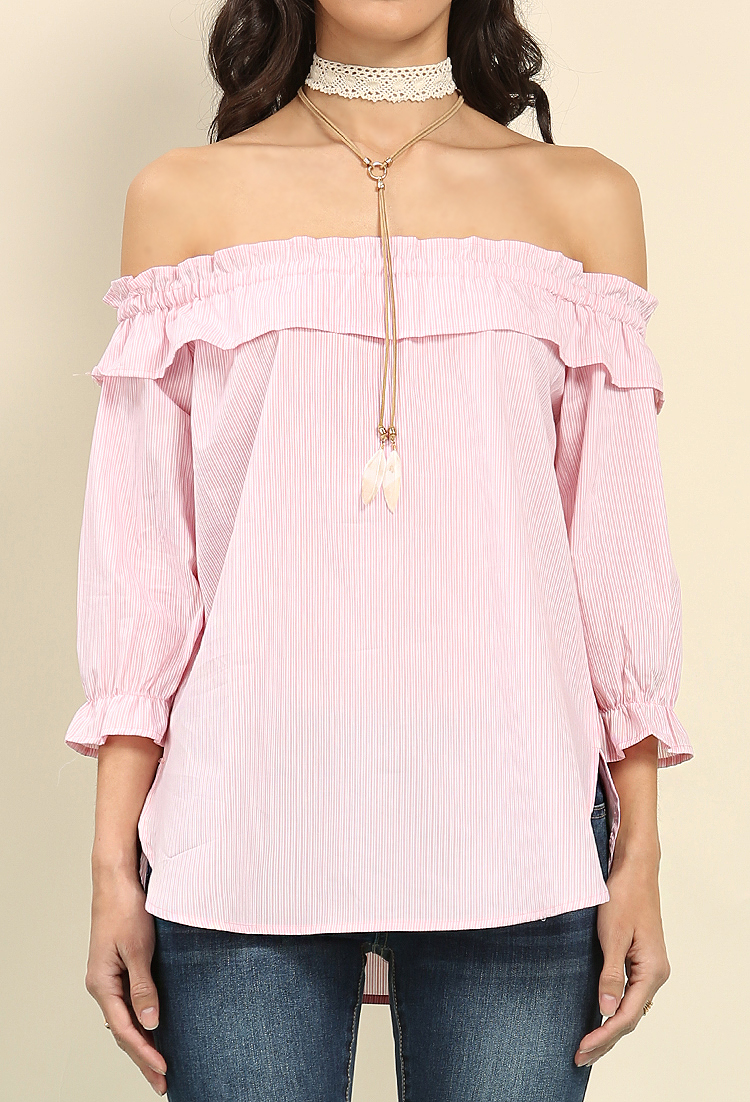 Ruffled Stripe Off-The-Shoulder Top