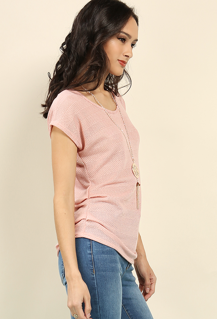 Cap-Sleeved Knit Top W/ Necklace