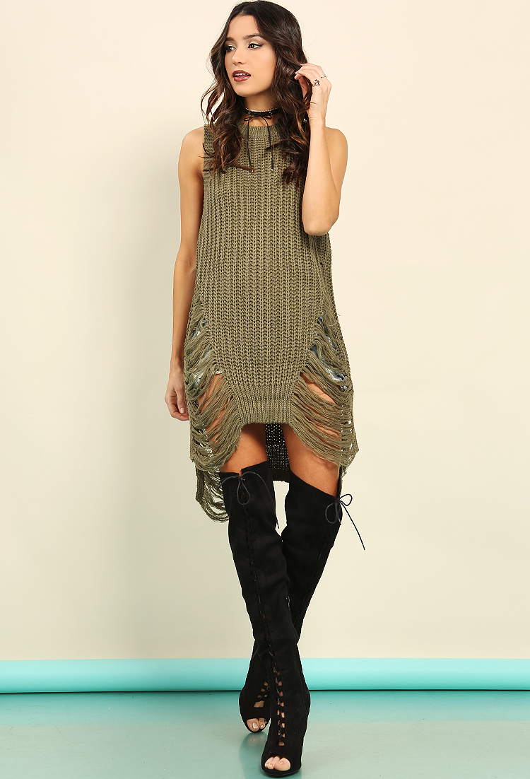 Distressed Ribbed Sweater Dress