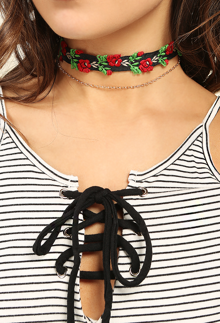 Floral Embroidered Choker Set