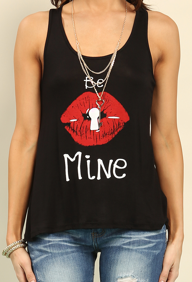 Be Mine Graphic Tank Top W/ Necklace