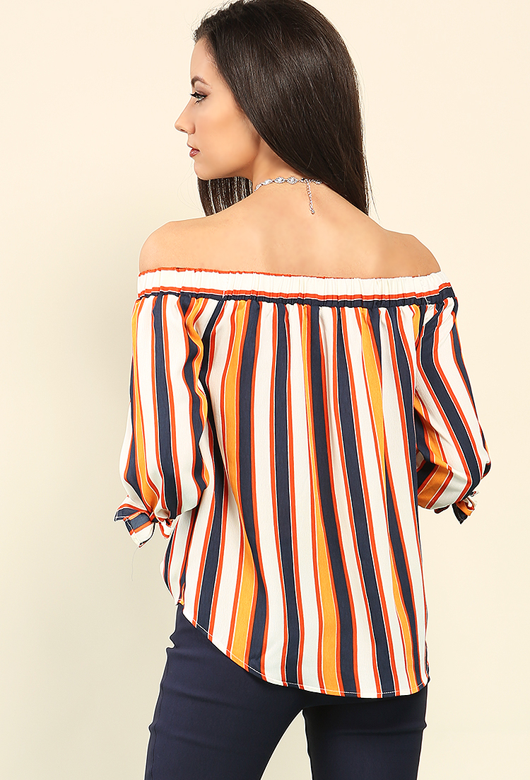 Striped Off-The-Shoulder Self-Tie Top