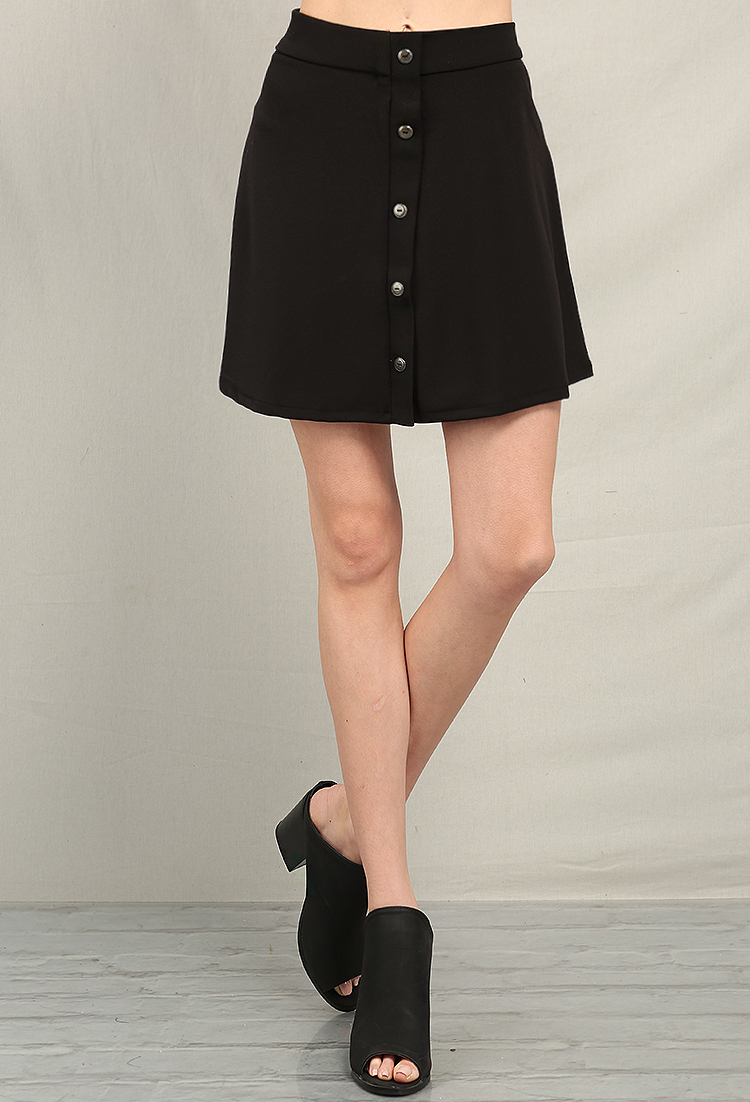 Front Button Detail Flare Mini Skirt
