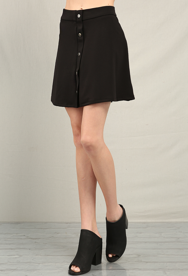 Front Button Detail Flare Mini Skirt