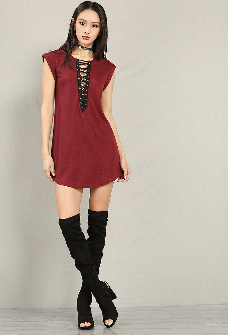 Heathered Lace-Up Longline Top