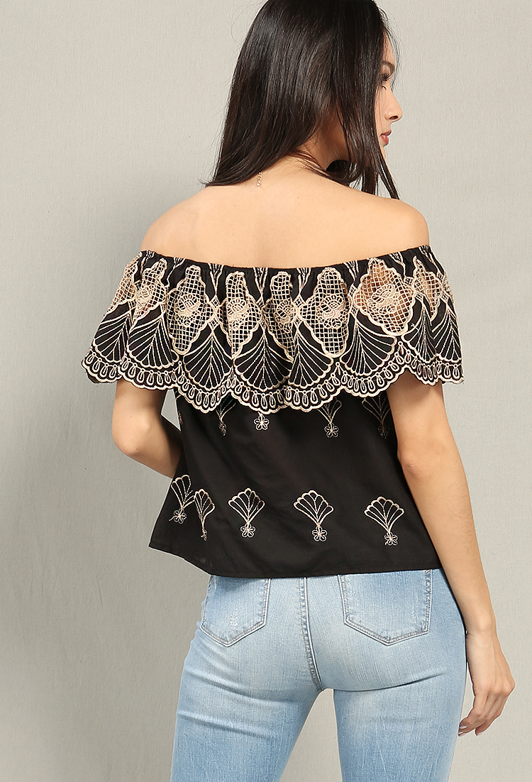 Crochet Embroidered Off-The-Shoulder Top