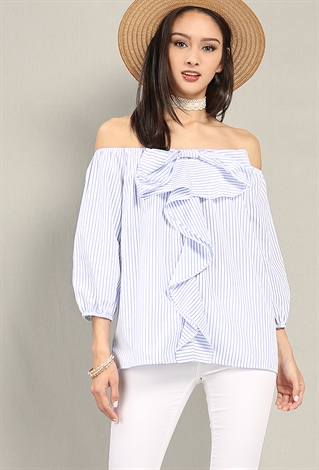 Striped Bow-Front Off-The-Shoulder Top