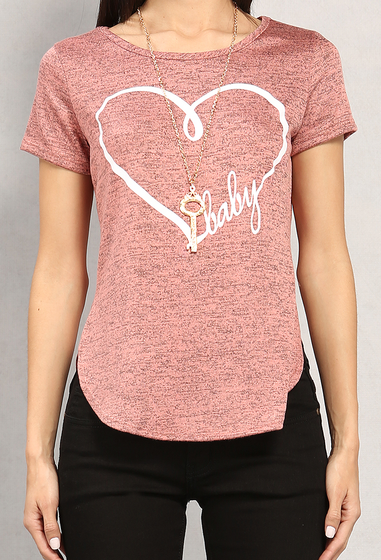 Marled Baby Graphic Top W/ Necklace