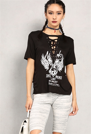 College 75 Graphic Lace-Up Boxy Tee
