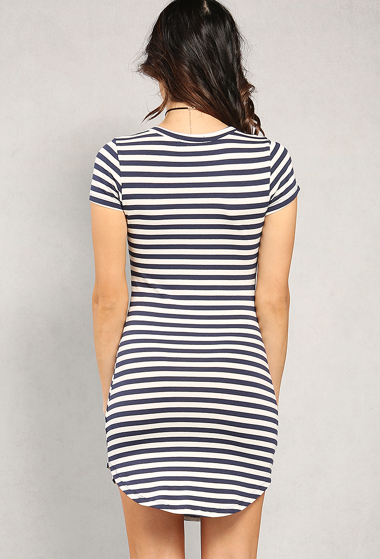 Stripe Curved-Hem T-Shirt Dress
