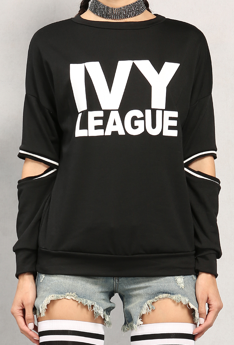 Ivy League Graphic Cut-Out Sleeve Sweatshirt