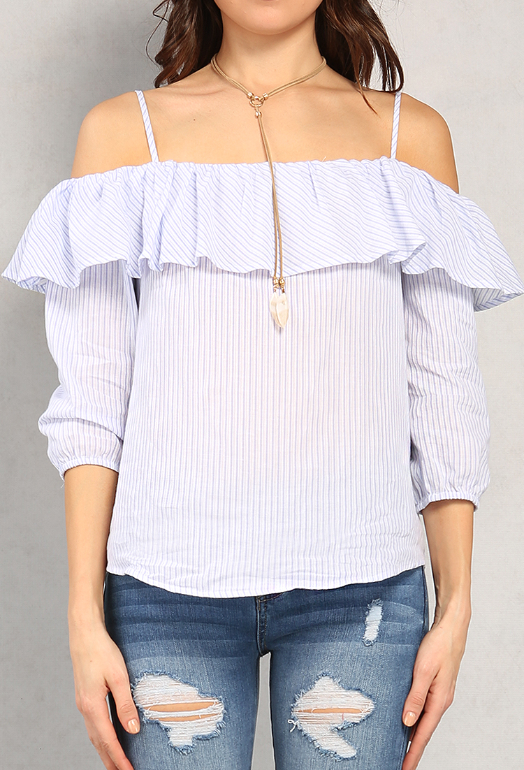 Striped Flounce Off-The-Shoulder Top