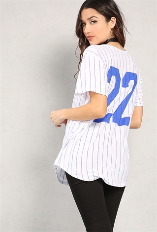 22 Graphic Pinstripe Baseball Jersey