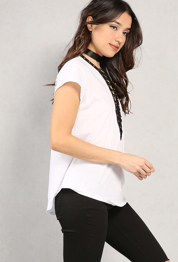 Rock On Graphic Lace-Up Boxy Tee