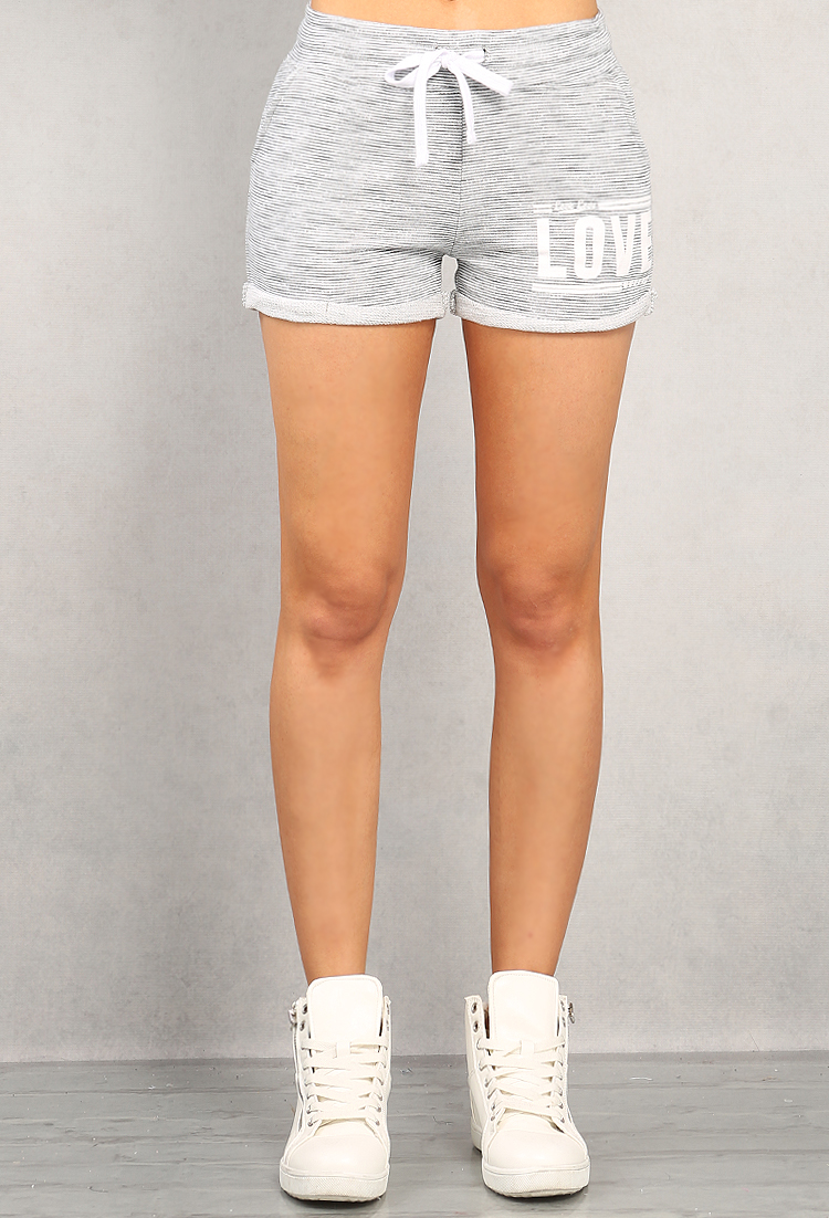 Cuffed Stripe French Terry LOVE Graphic Shorts