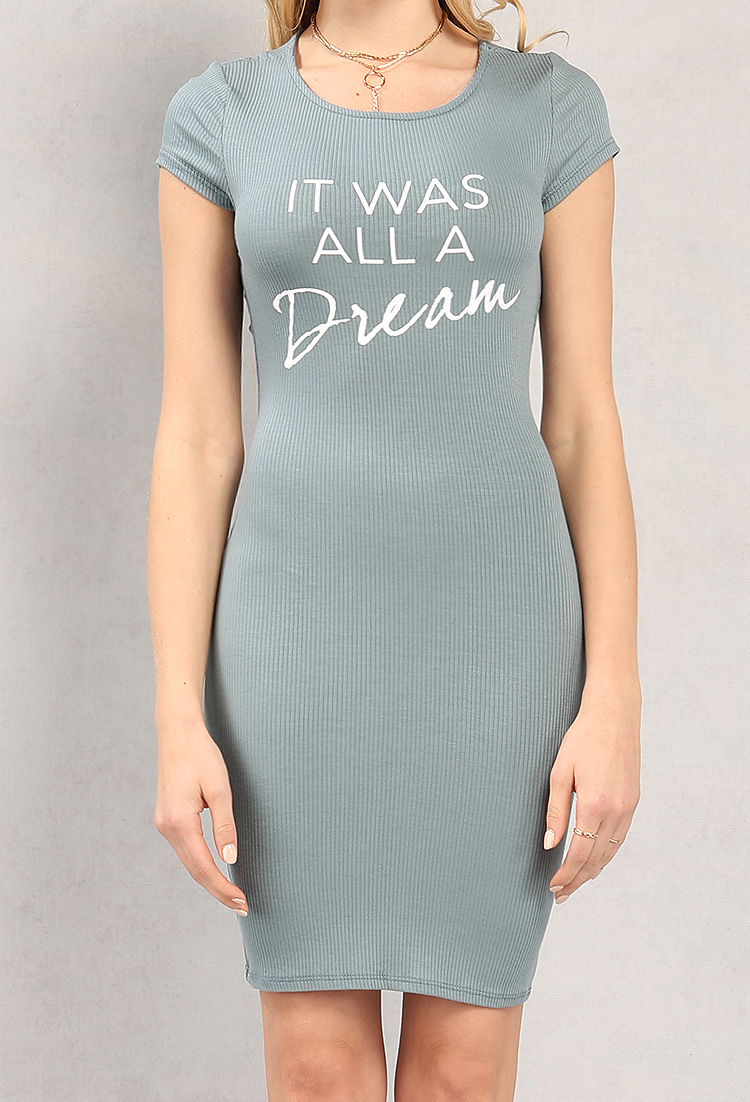 It Was All A Dream Graphic Ribbed Bodycon Dress