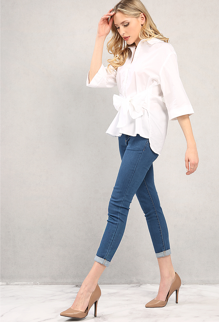 Self-Tie Bow-Front Popover Blouse