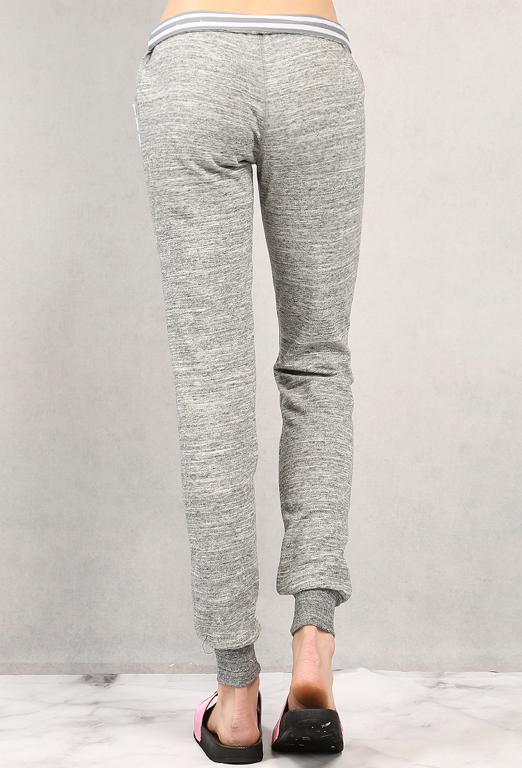 Fold Over Marled LOVE Embroidered Graphic Joggers