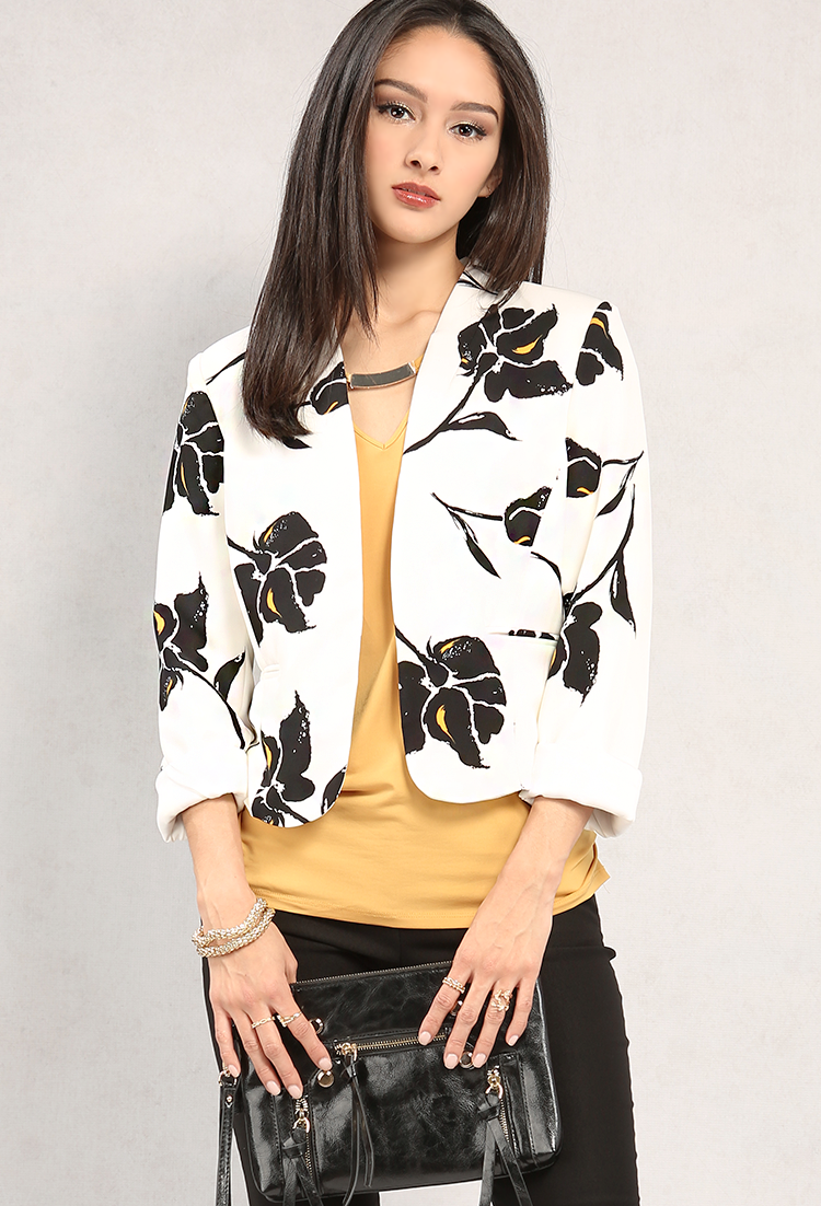 Floral Printed Open-Front Blazer