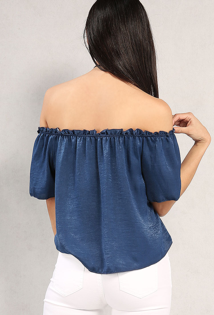 Satin Ruffled Off-The-Shoulder Top