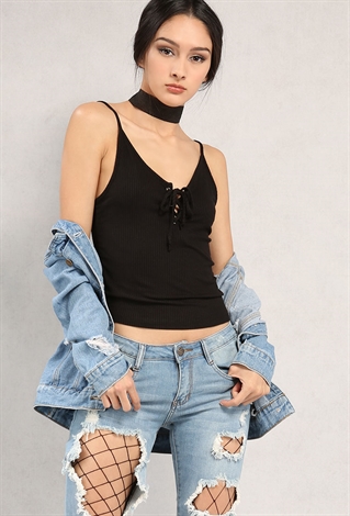 Ribbed Lace-Up Cami
