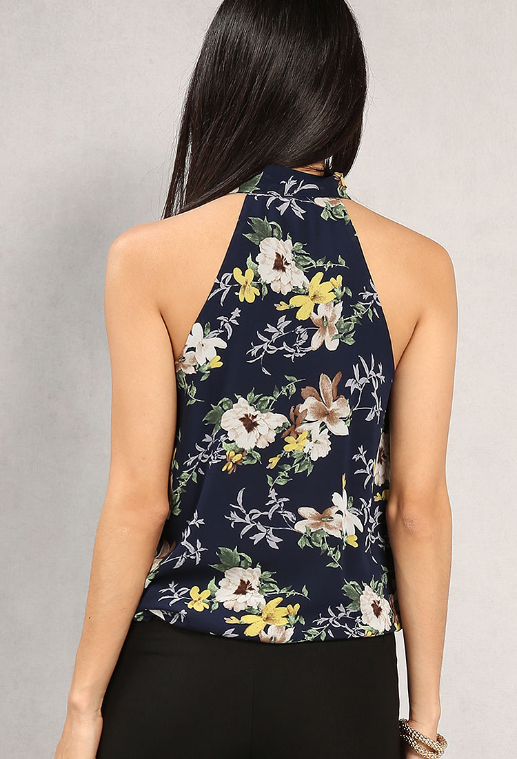 Floral Print Tie-Neck Top