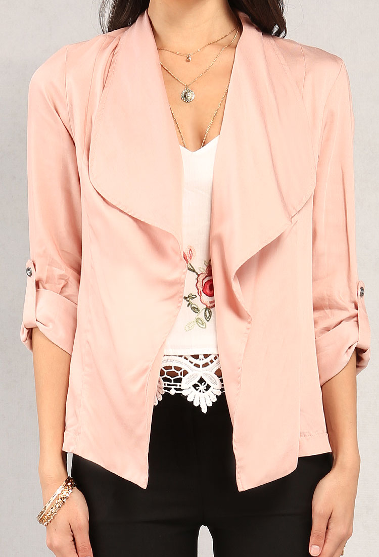 Draped Open-Front Roll-Up Jacket