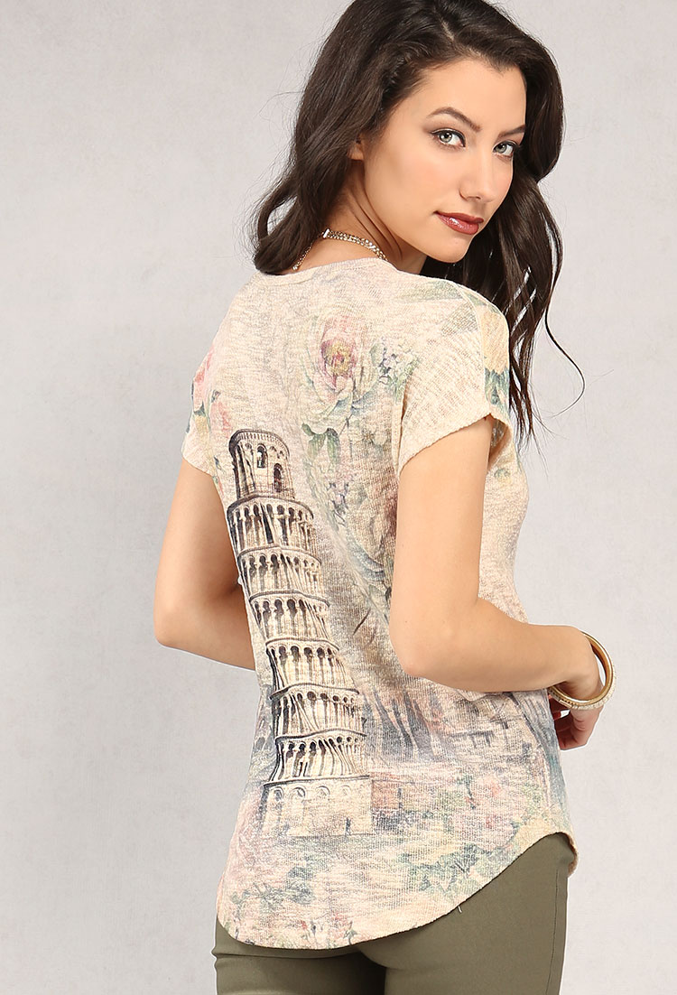 Leaning Tower Of Pisa Print Knit Top