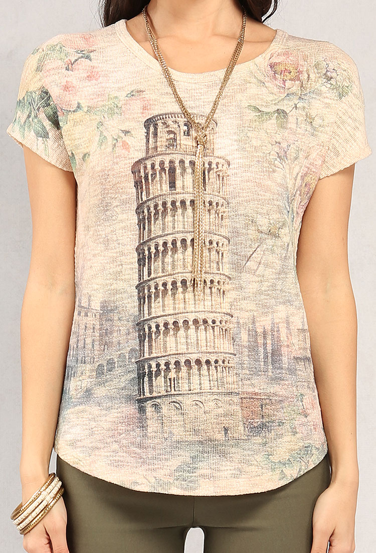Leaning Tower Of Pisa Print Knit Top