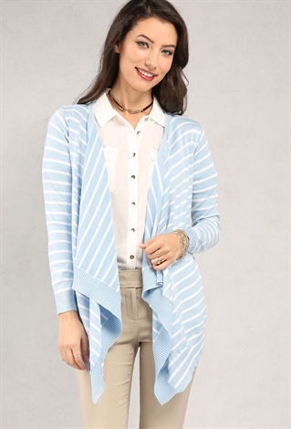 Draped Open-Front Stripe Knit Cardigan