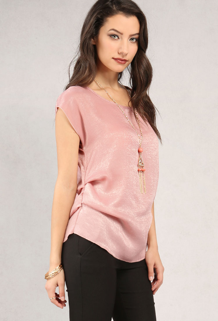 Satin Ruched Top W/ Necklace