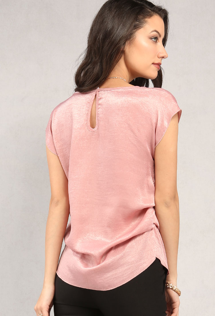 Satin Ruched Top W/ Necklace