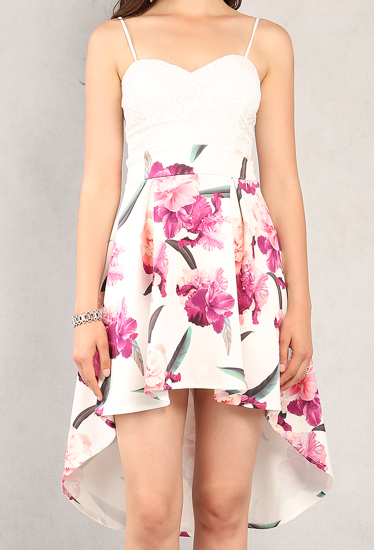 Lace Hi-Low Floral Dress 