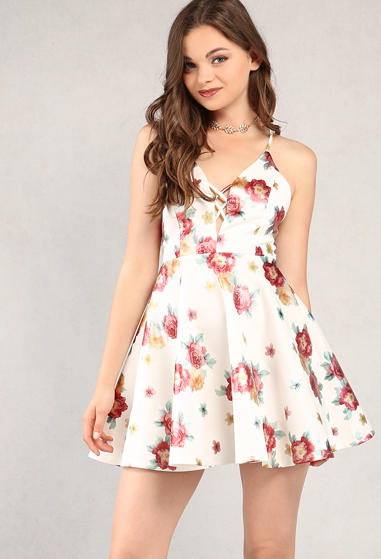 Tie Together Floral Lace-Up Dress