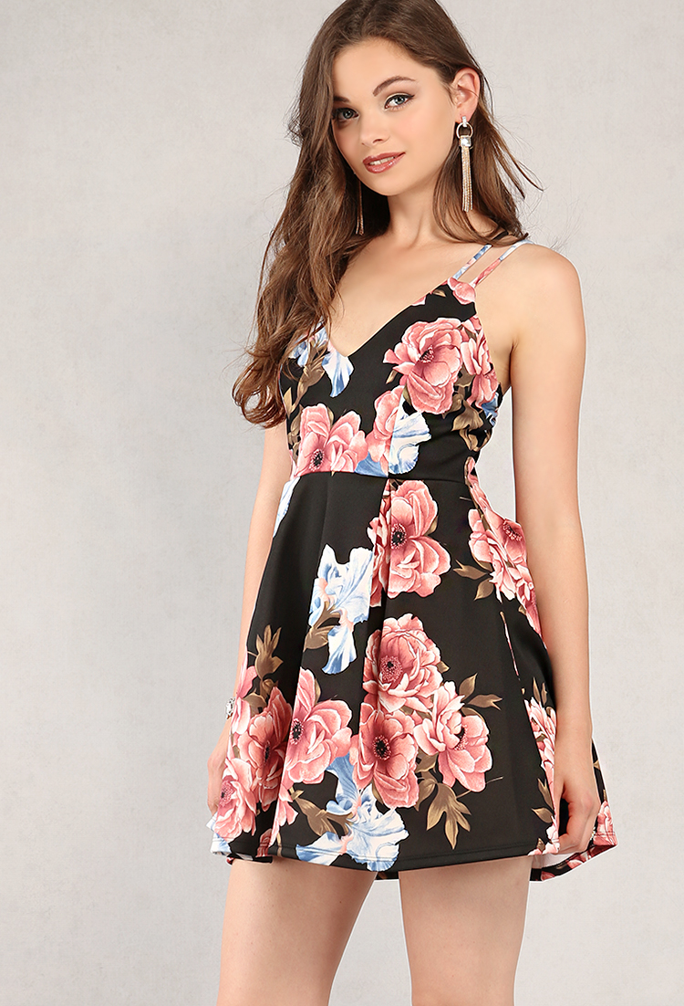 Floral Crisscross-Back A-Line Dress