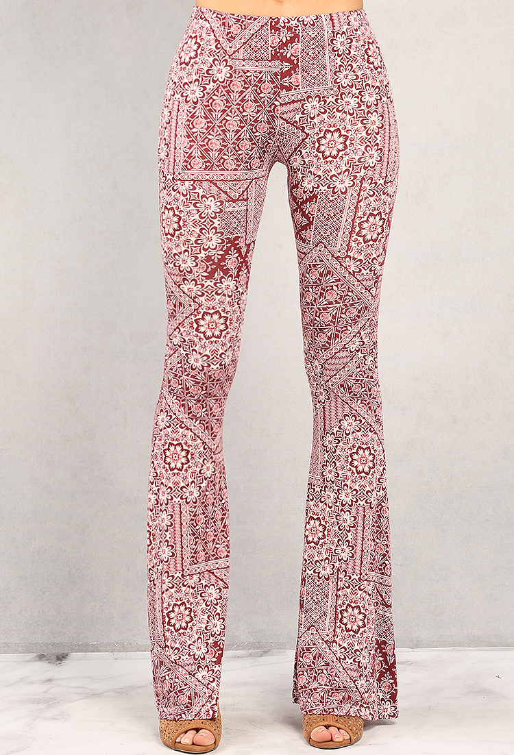 Floral Tribal Print Flared Pants