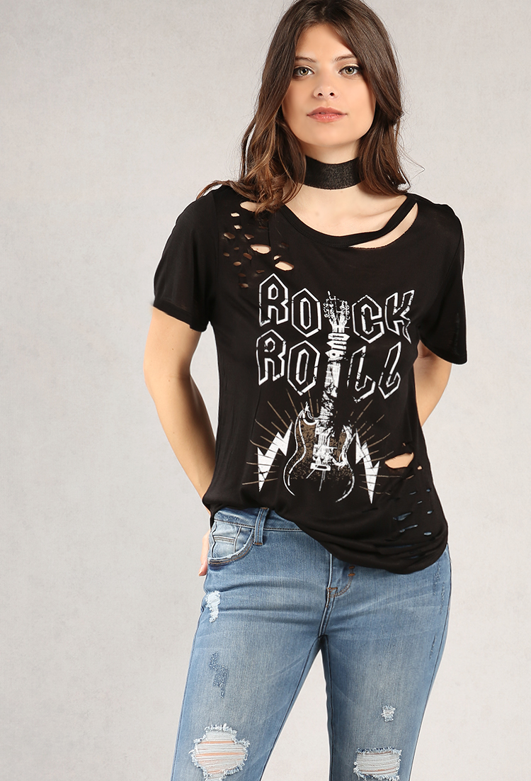 Distressed Rock And Roll Graphic Tee