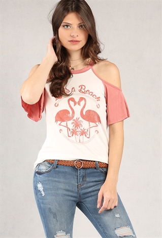 Life Is A Beach Graphic Open-Shoulder Top