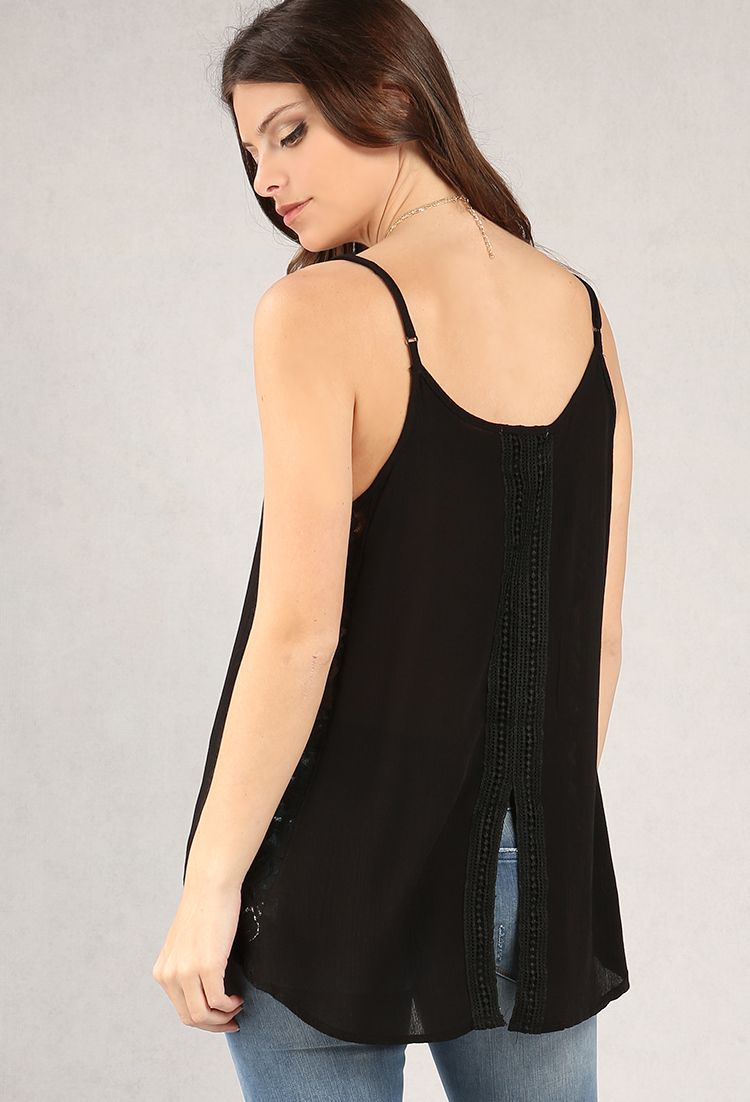 Crinkled Lace-Panel High-Low Cami