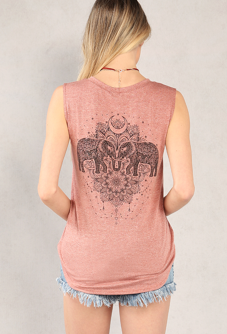 Elephant Graphic Muscle Tee W/ Necklace