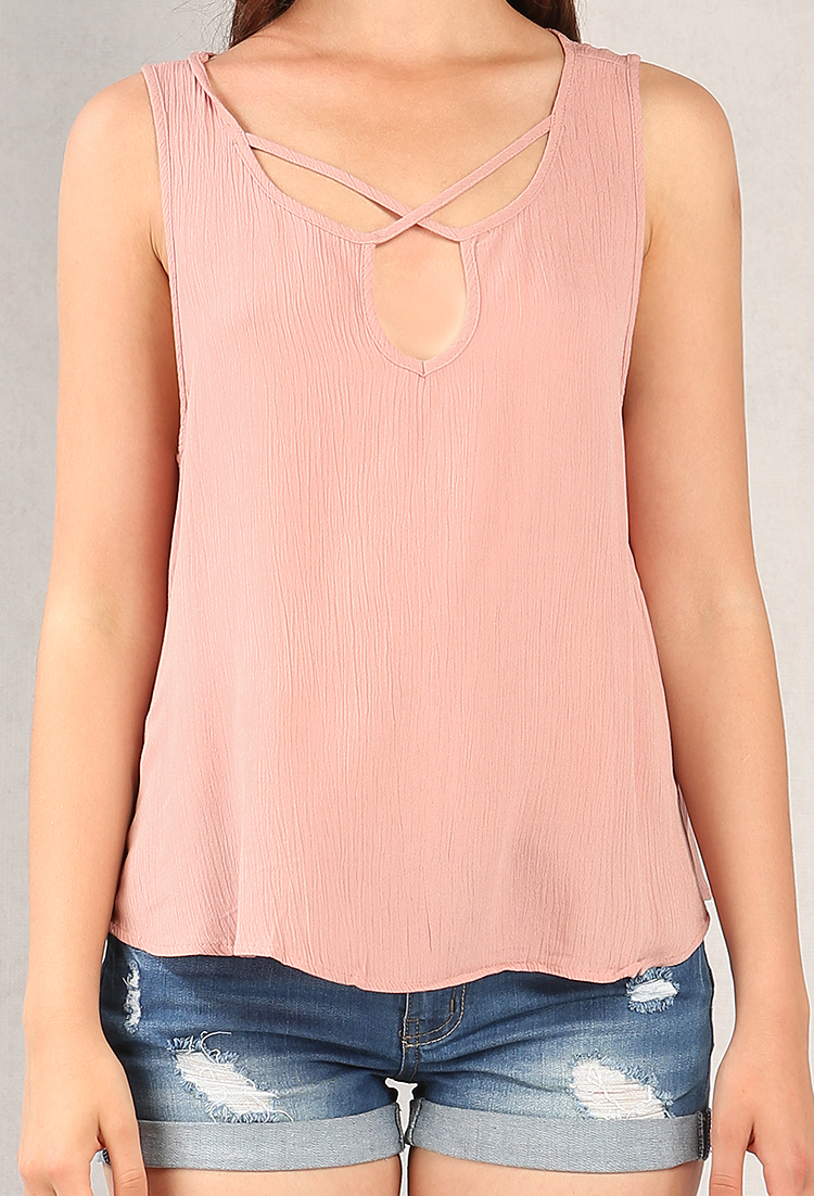 Crinkled Strappy Keyhole Top