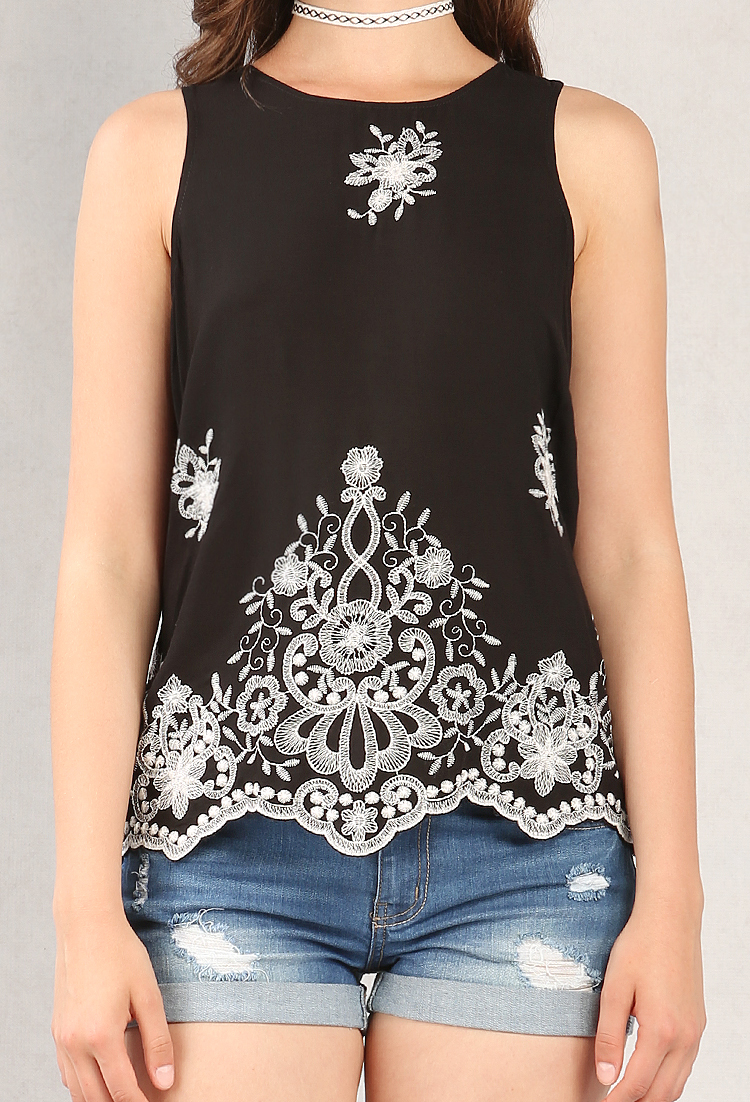 Scalloped Floral Embroidered Top